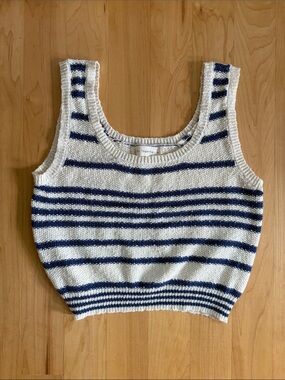 Together Navy & Cream Striped Cropped Tank